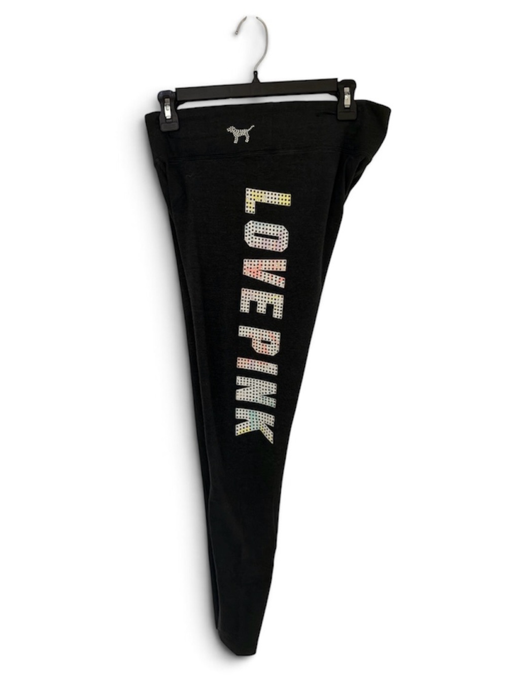 PINK Victoria's Secret Black Leggings with Multicolor Rhinestone LOVE PINK